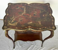 French Louis XV Ormolu Mounted Chinoiserie Leather Top Table