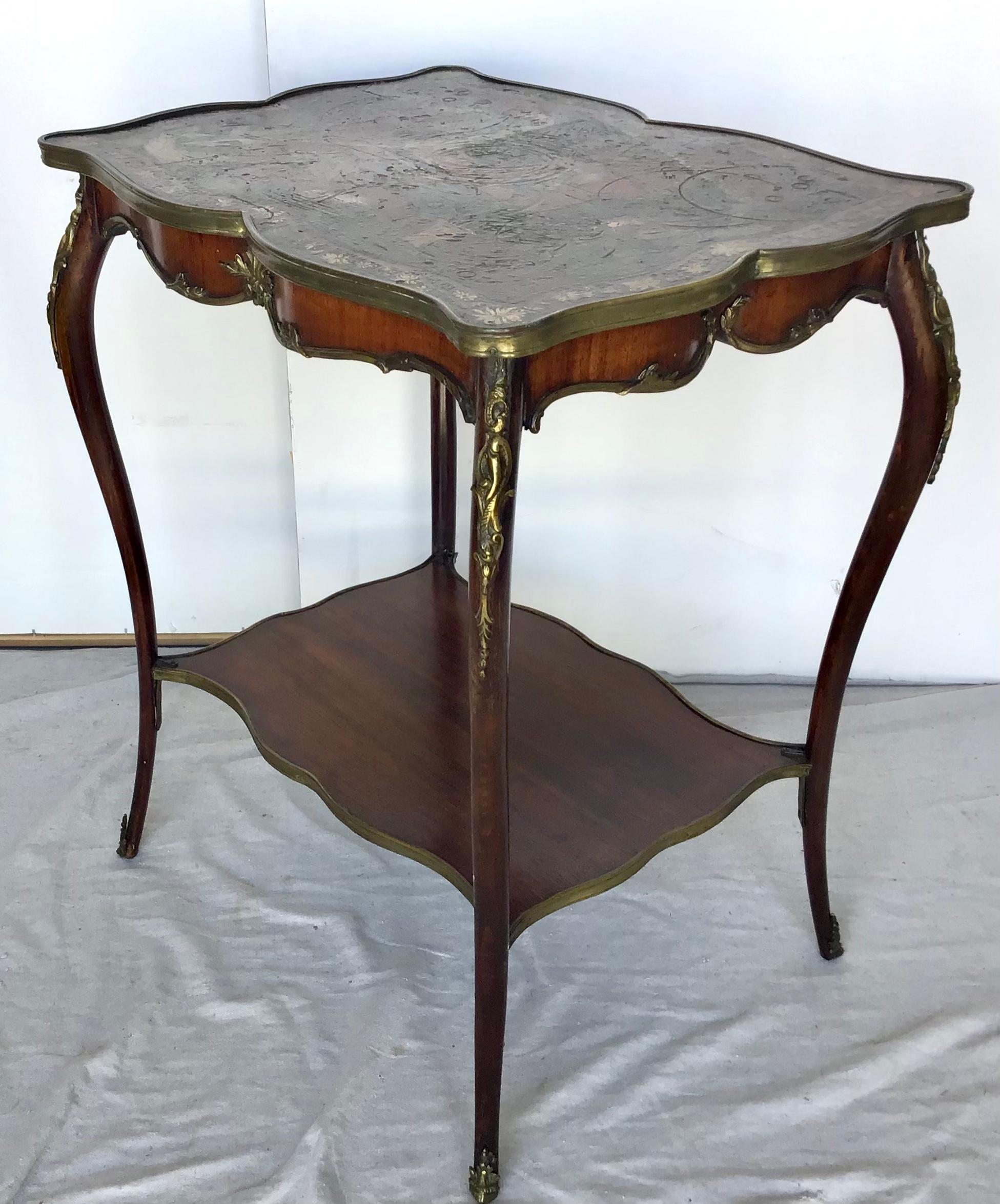 20th Century French Louis XV Ormolu Mounted Chinoiserie Leather Top Table For Sale