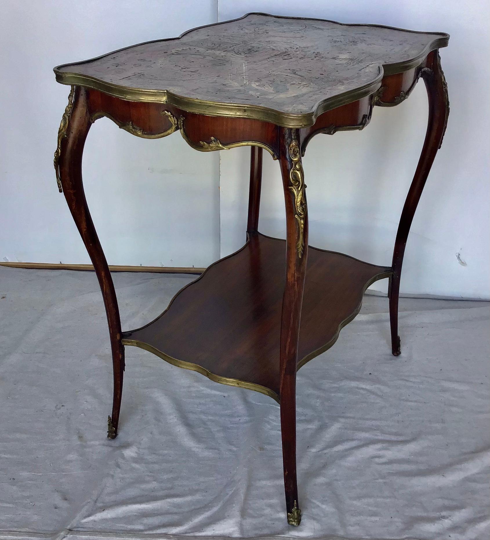 French Louis XV Ormolu Mounted Chinoiserie Leather Top Table For Sale 1