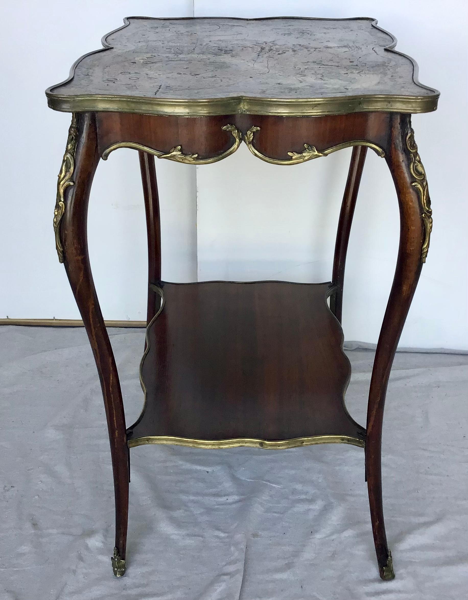 French Louis XV Ormolu Mounted Chinoiserie Leather Top Table For Sale 2
