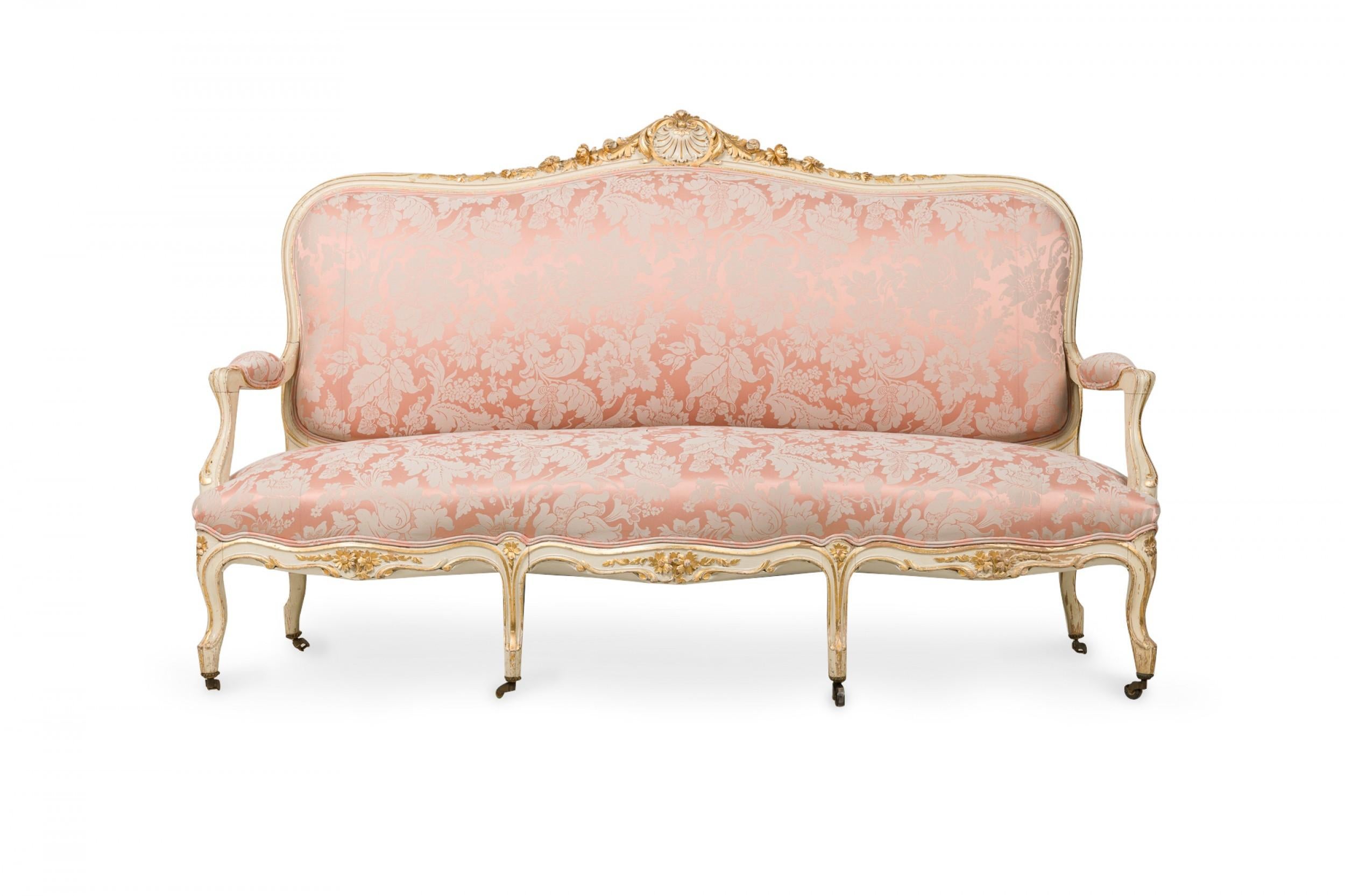 Hand-Carved French Louis XV Painted 5-Piece Living Room Set For Sale