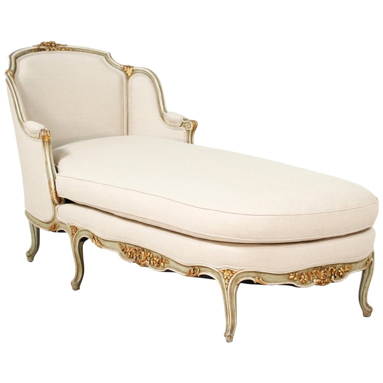 Louis XV Style Painted And Parcel-Gilt Chaise Lounge at 1stDibs | chaise  longue louis xv, louis xv chaise lounge, chaise style louis 15