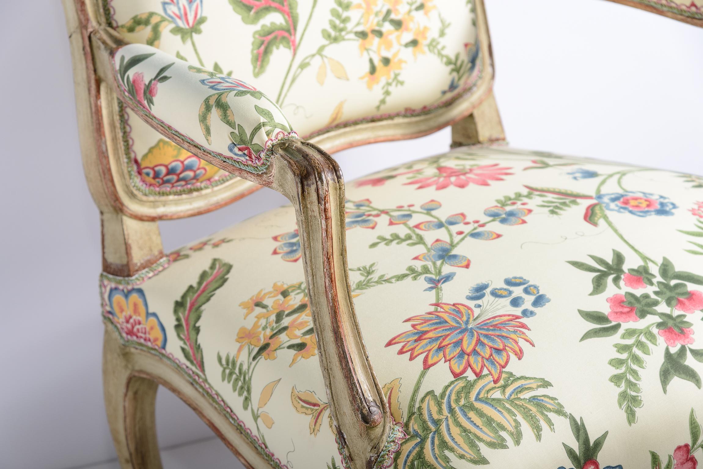 French Louis XV Painted Fauteuils, A-Pair, 18th C. In Good Condition For Sale In West Palm Beach, FL