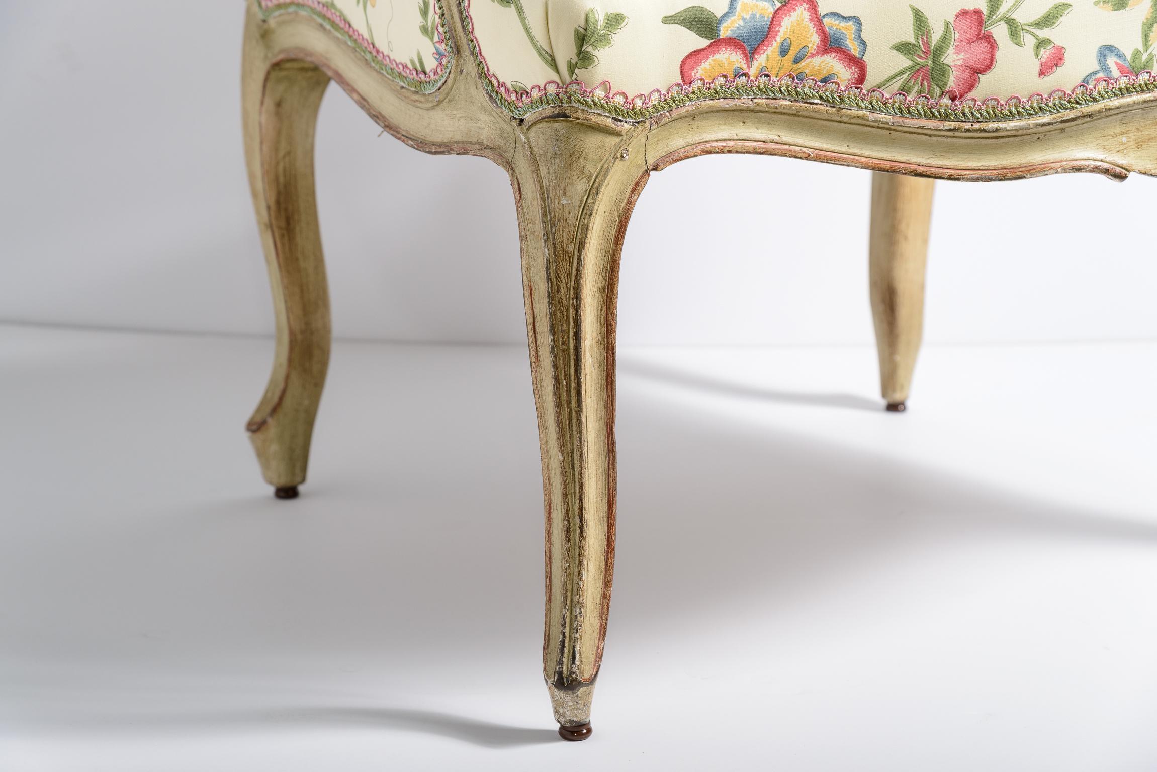 Wood French Louis XV Painted Fauteuils, A-Pair, 18th C. For Sale