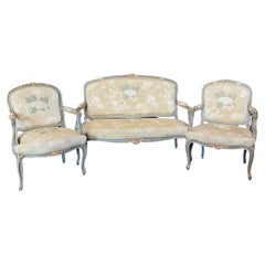 French Louis XV Painted Sofa and Two Fauteuils Parlor Set