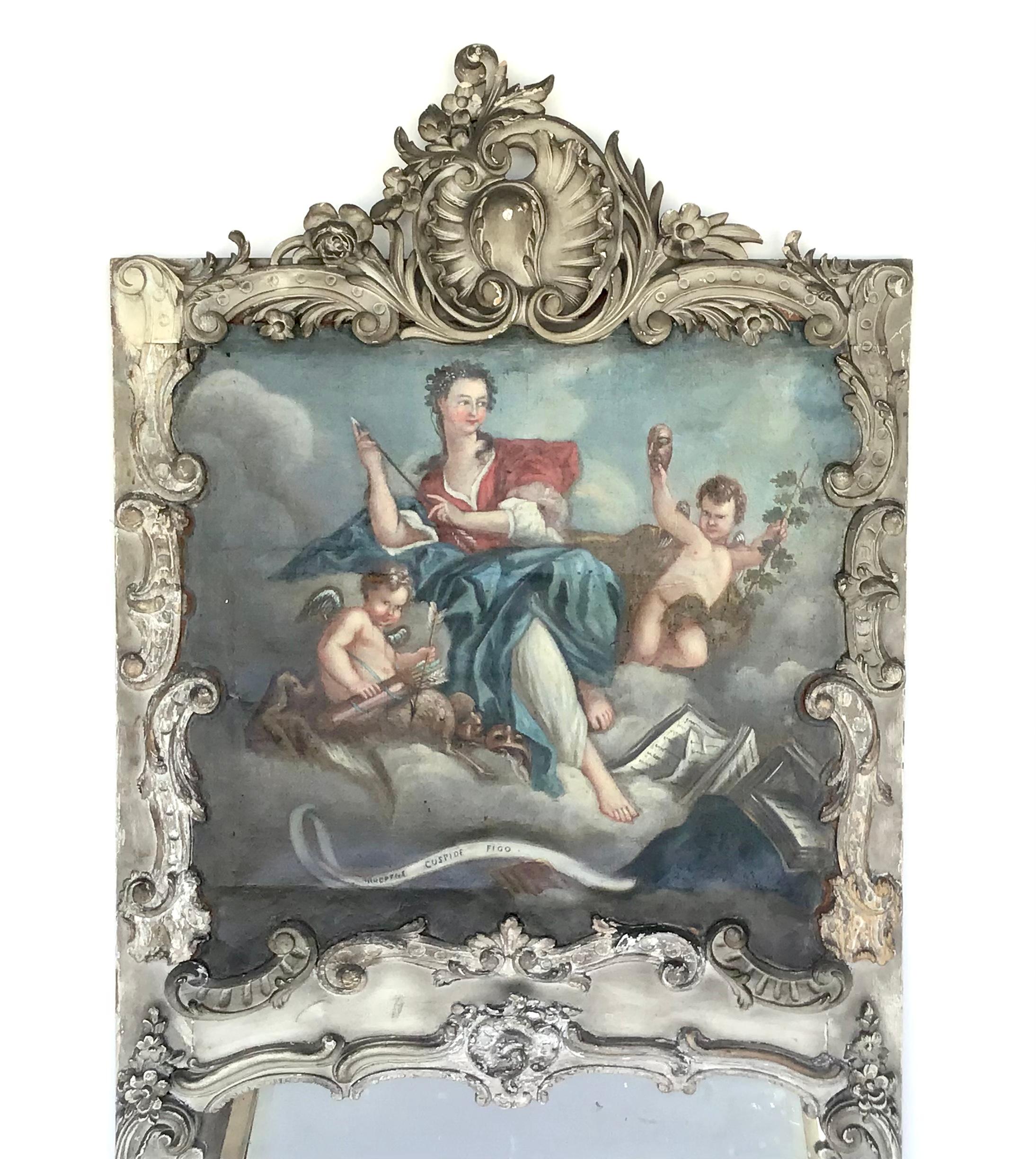 French Louis XV Painted Trumeau In Good Condition For Sale In Bradenton, FL