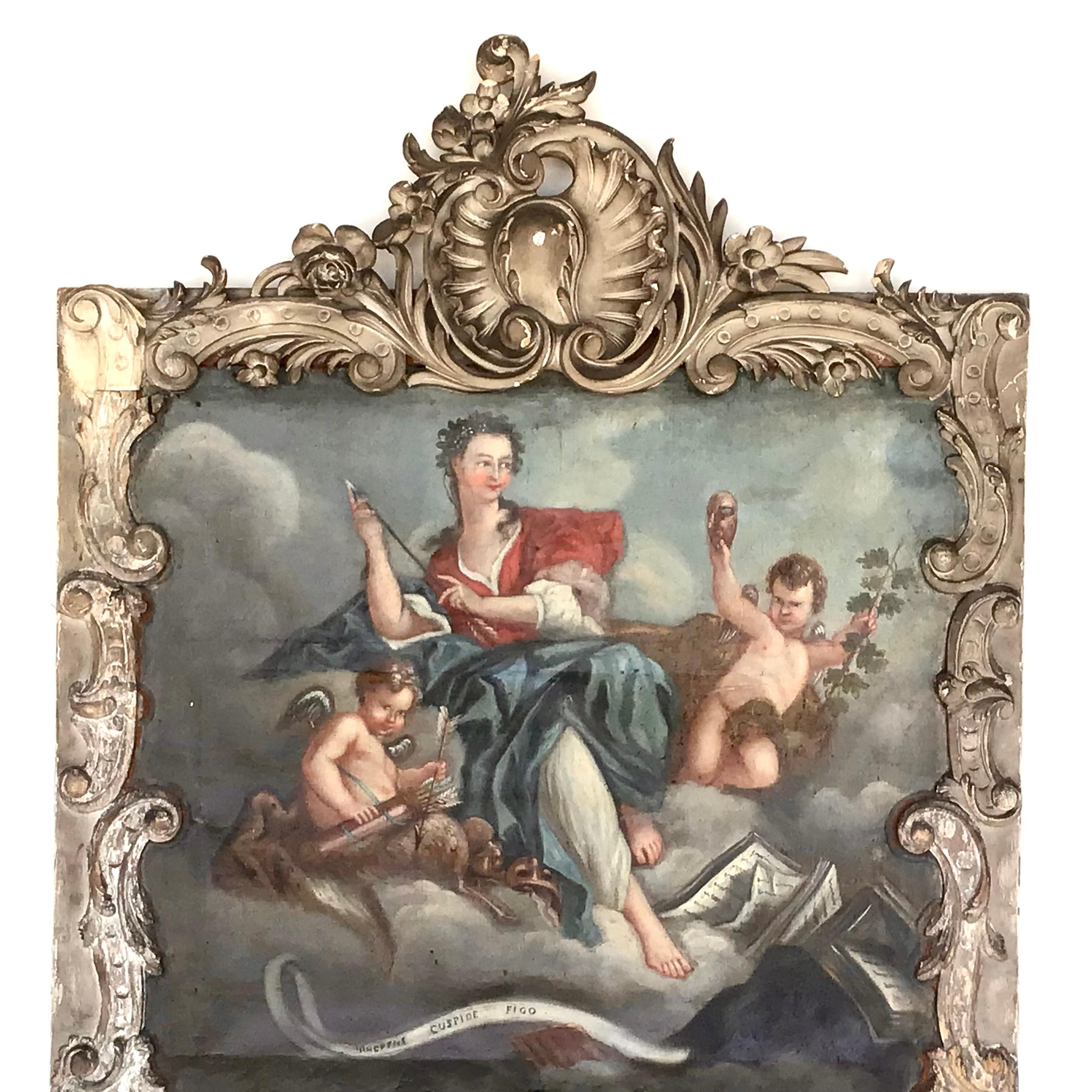 19th Century French Louis XV Painted Trumeau For Sale