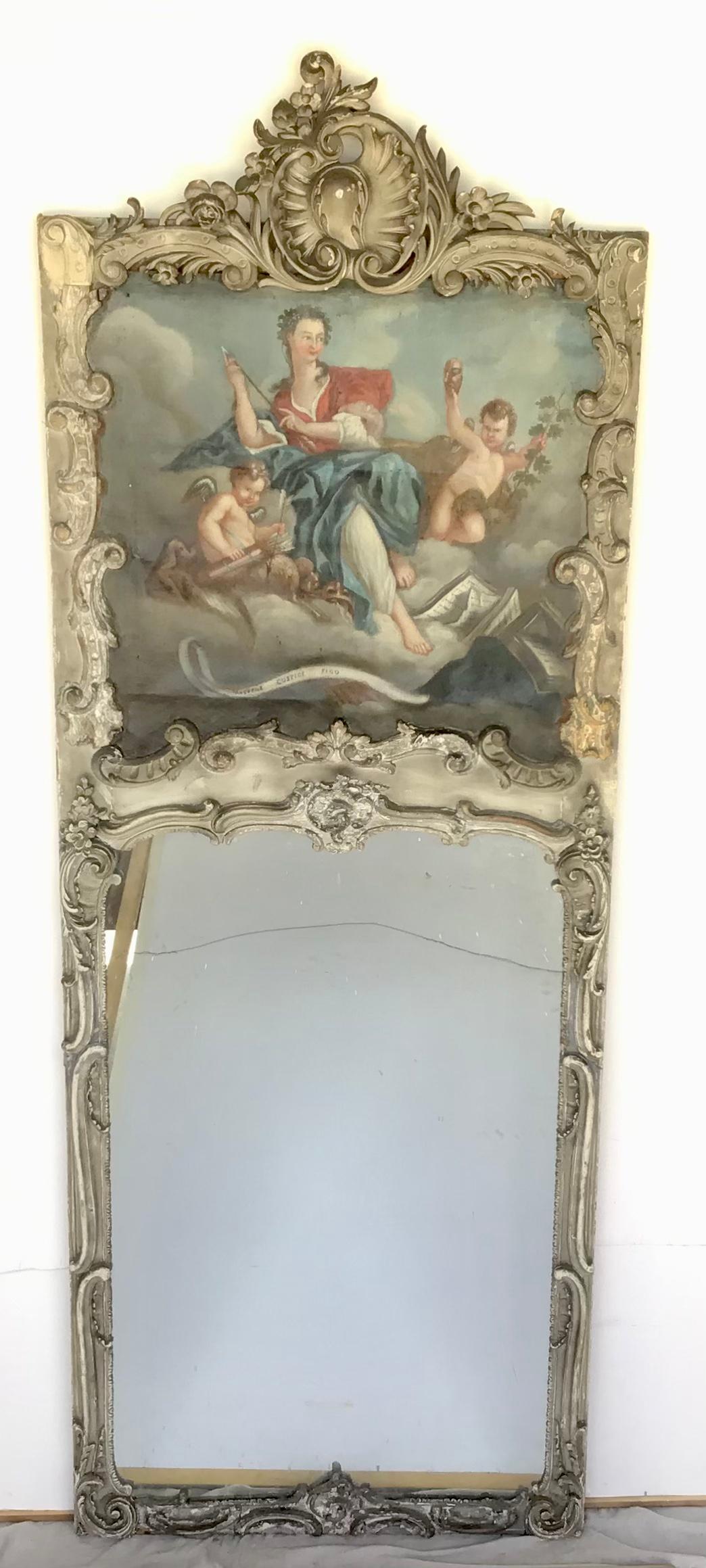 French Louis XV Painted Trumeau For Sale 1
