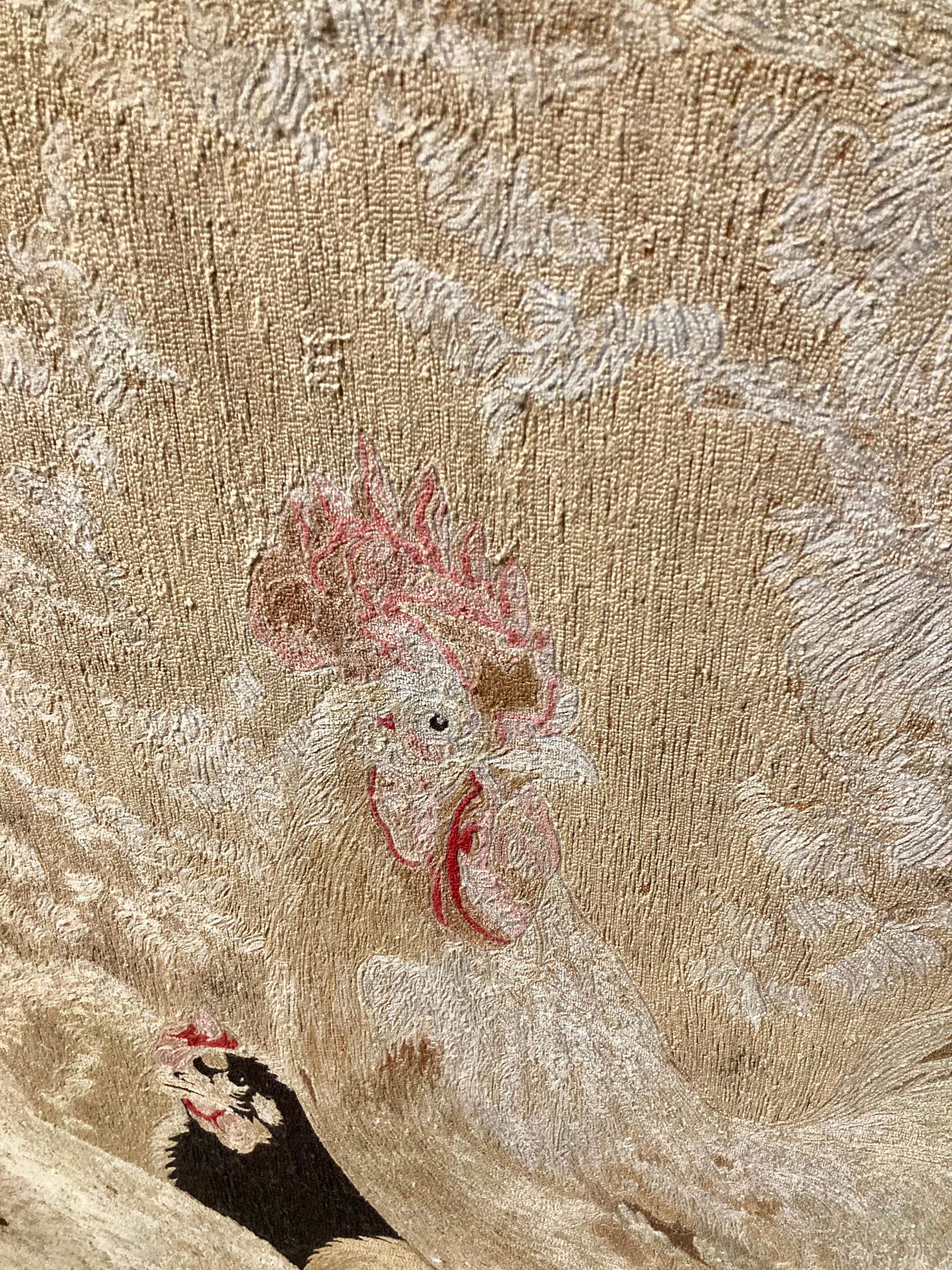 French Louis XV Palace Size Fire Screen With Embroidered Rooster and Hen Motif For Sale 7