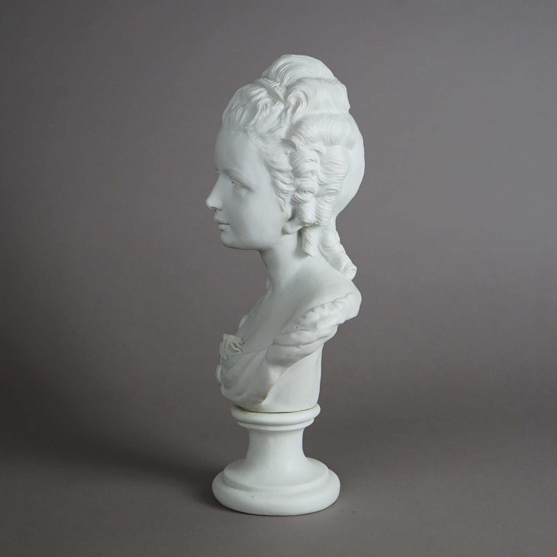 French Louis XV Parian Sculpture Bust of Marie Antoinett Signed L. Badessi c1880 In Good Condition In Big Flats, NY