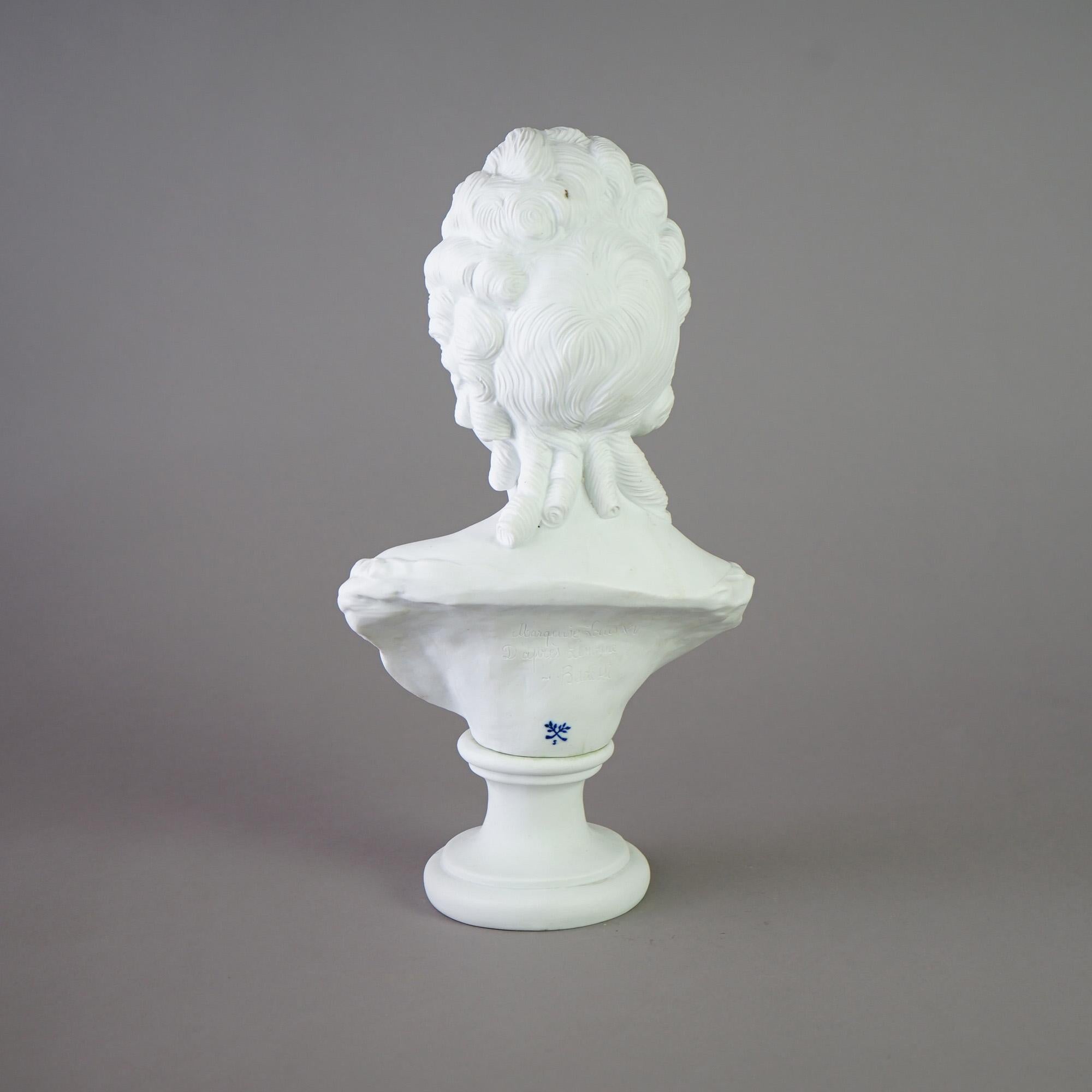 19th Century French Louis XV Parian Sculpture Bust of Marie Antoinett Signed L. Badessi c1880