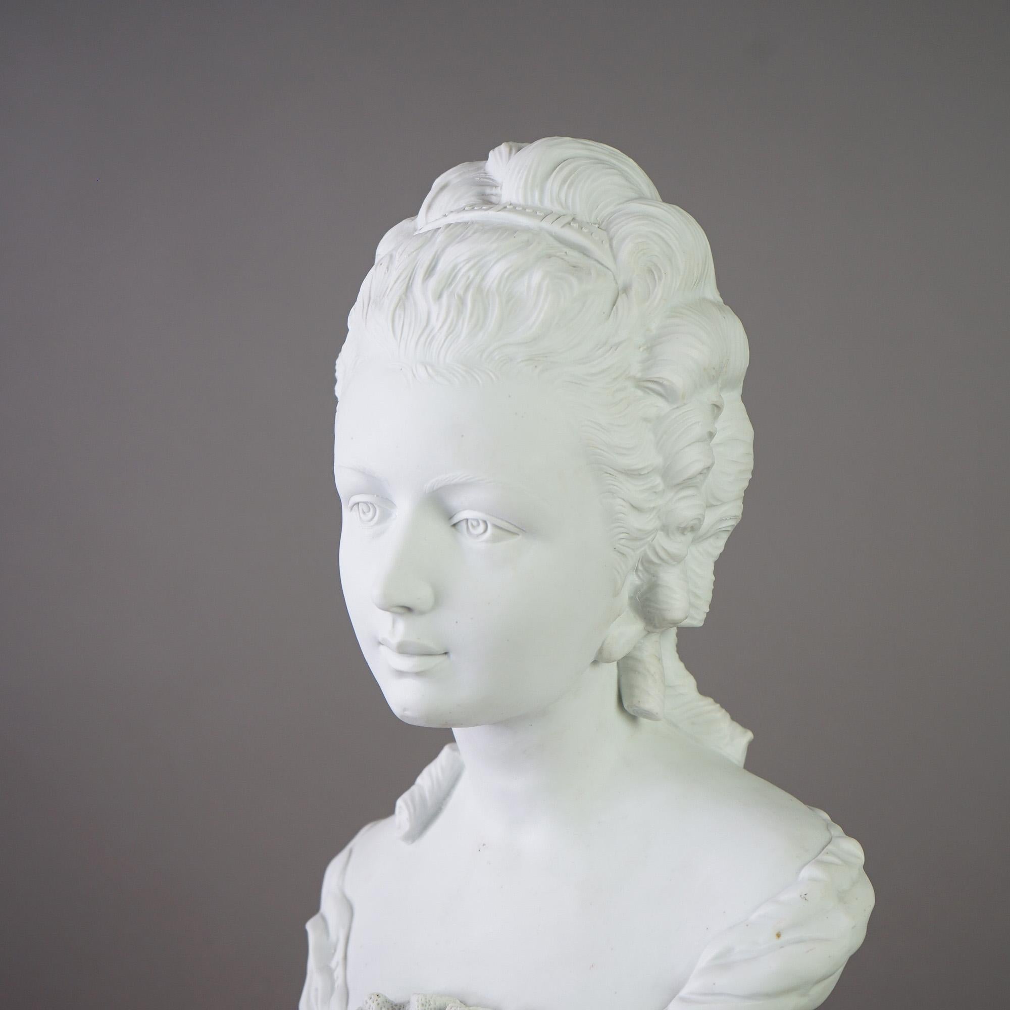 French Louis XV Parian Sculpture Bust of Marie Antoinett Signed L. Badessi c1880 1