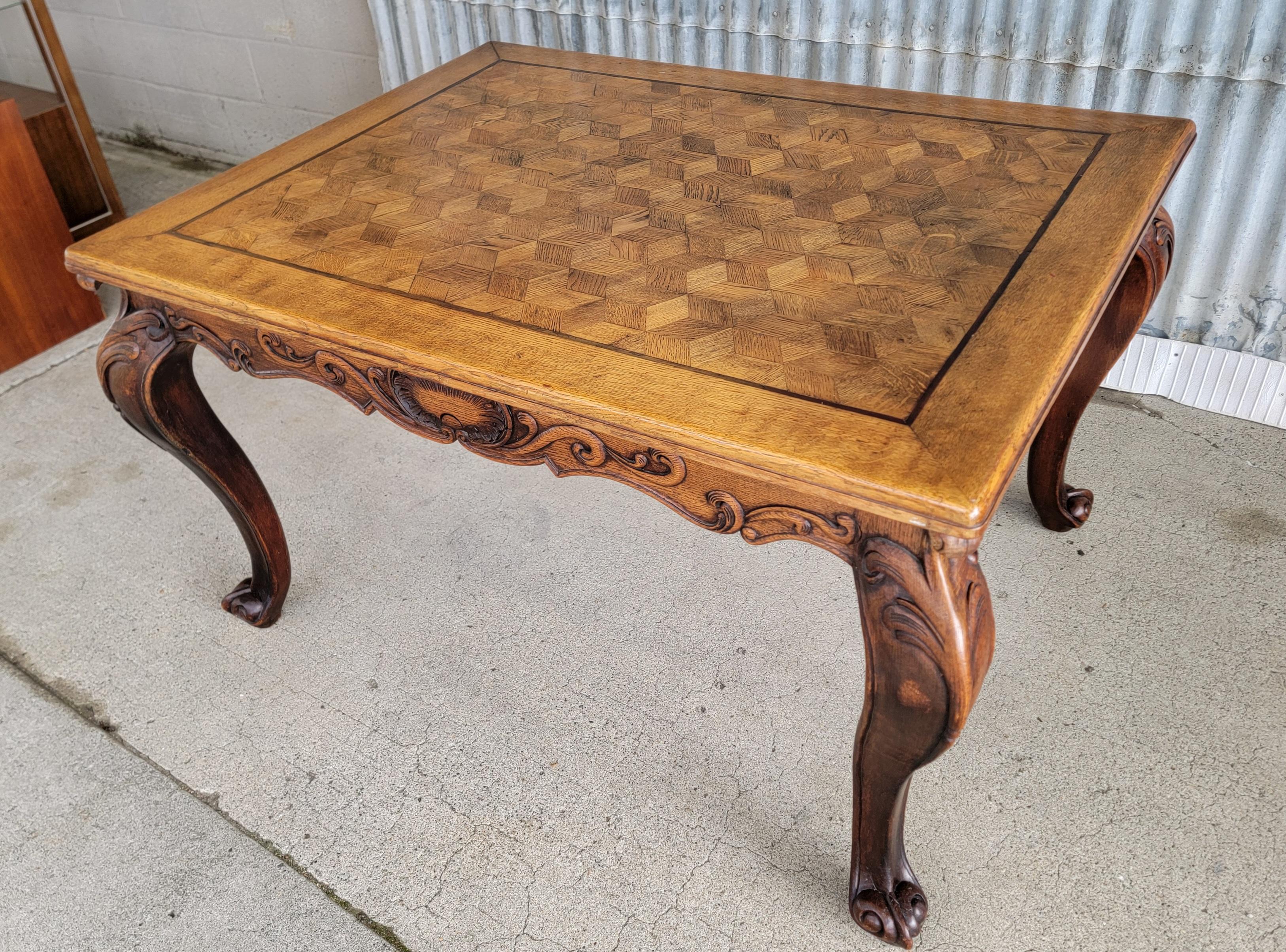 Oak French Louis XV Parquetry Dining Table Circa. 1900 For Sale