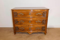 French Louis XV Period 1730s Walnut Three-Drawer Commode from Lyon with Foliage