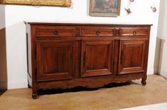 French Louis XV Period 1745 Solid Walnut Enfilade with Three Doors and Drawers