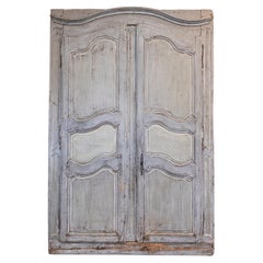 Used French Louis XV Period 1750s Blue Gray Painted and Carved Wooden Double Doors