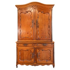 French Louis XV Period 1750s Cherry Buffet à Deux-Corps with C-Scroll Motifs