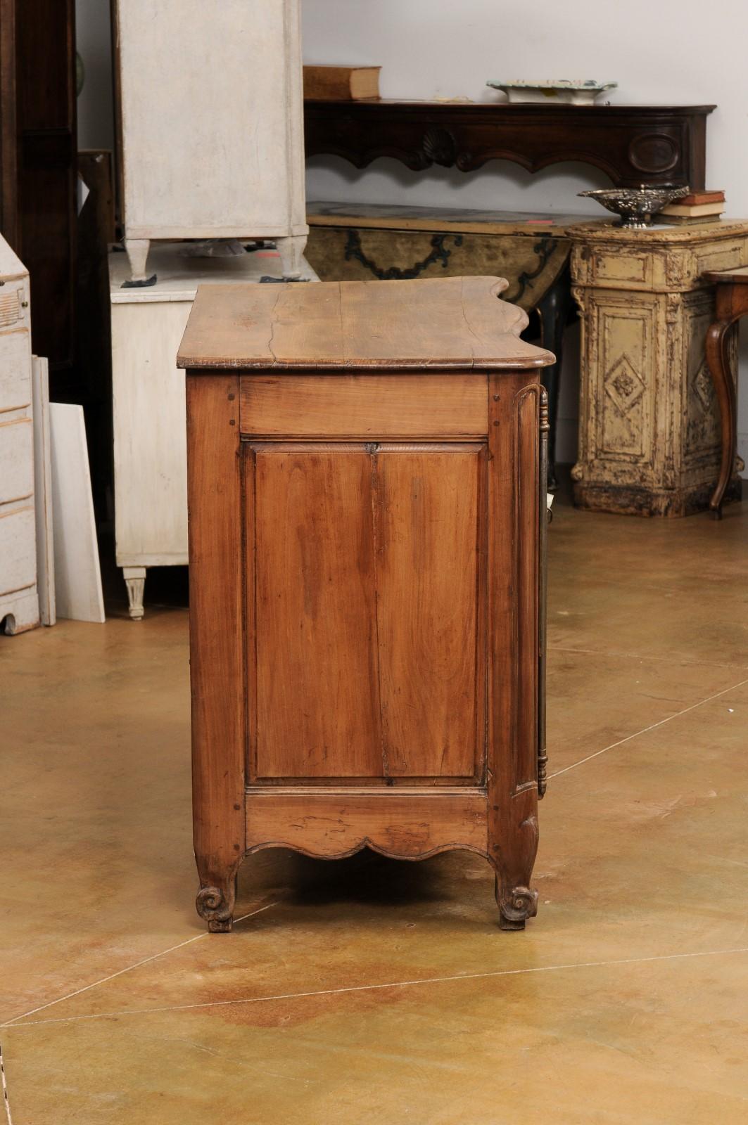 18th Century French Louis XV Period 1750s Walnut Buffet with Carved Doors and Apron For Sale