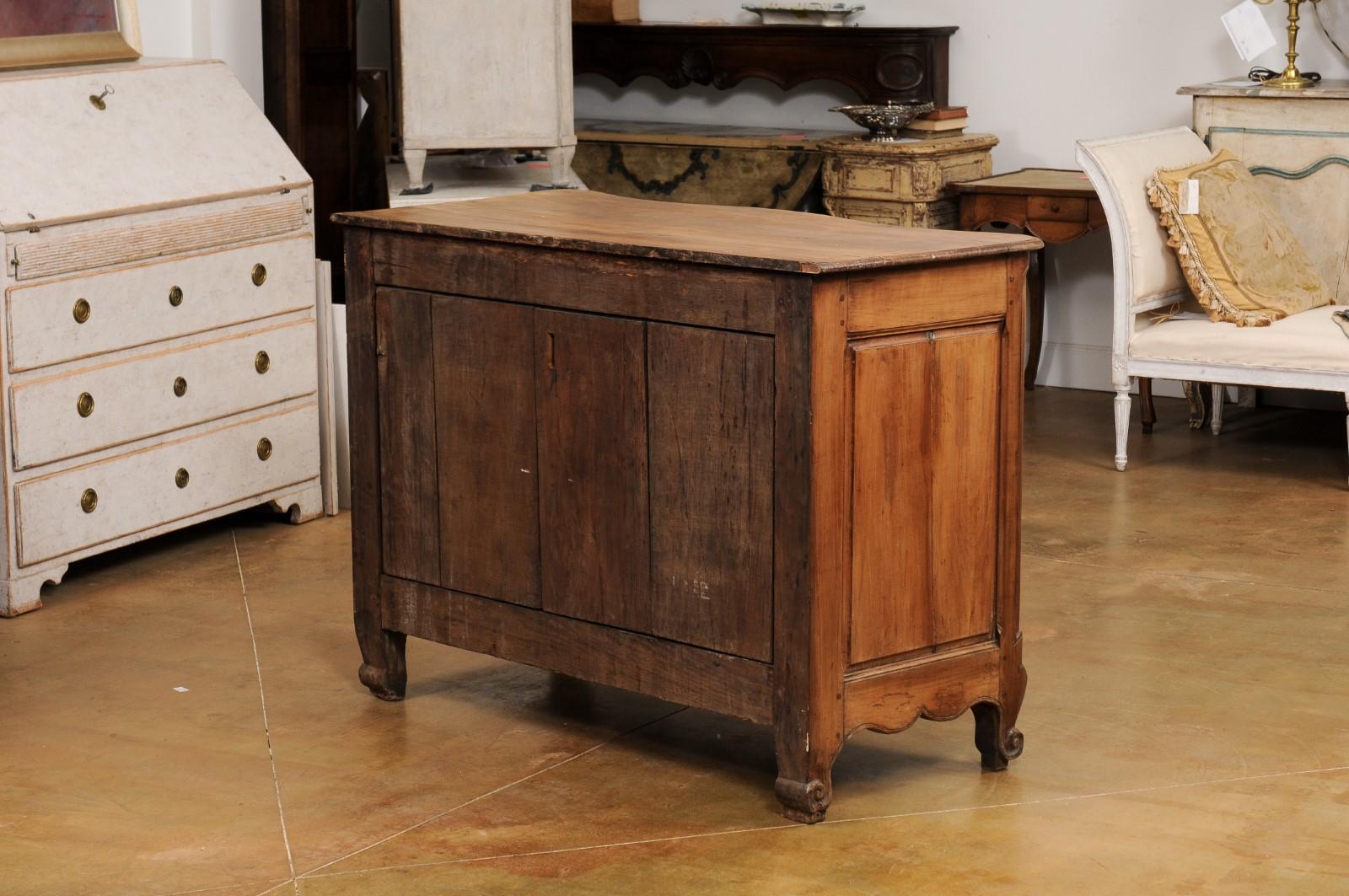 French Louis XV Period 1750s Walnut Buffet with Carved Doors and Apron For Sale 1