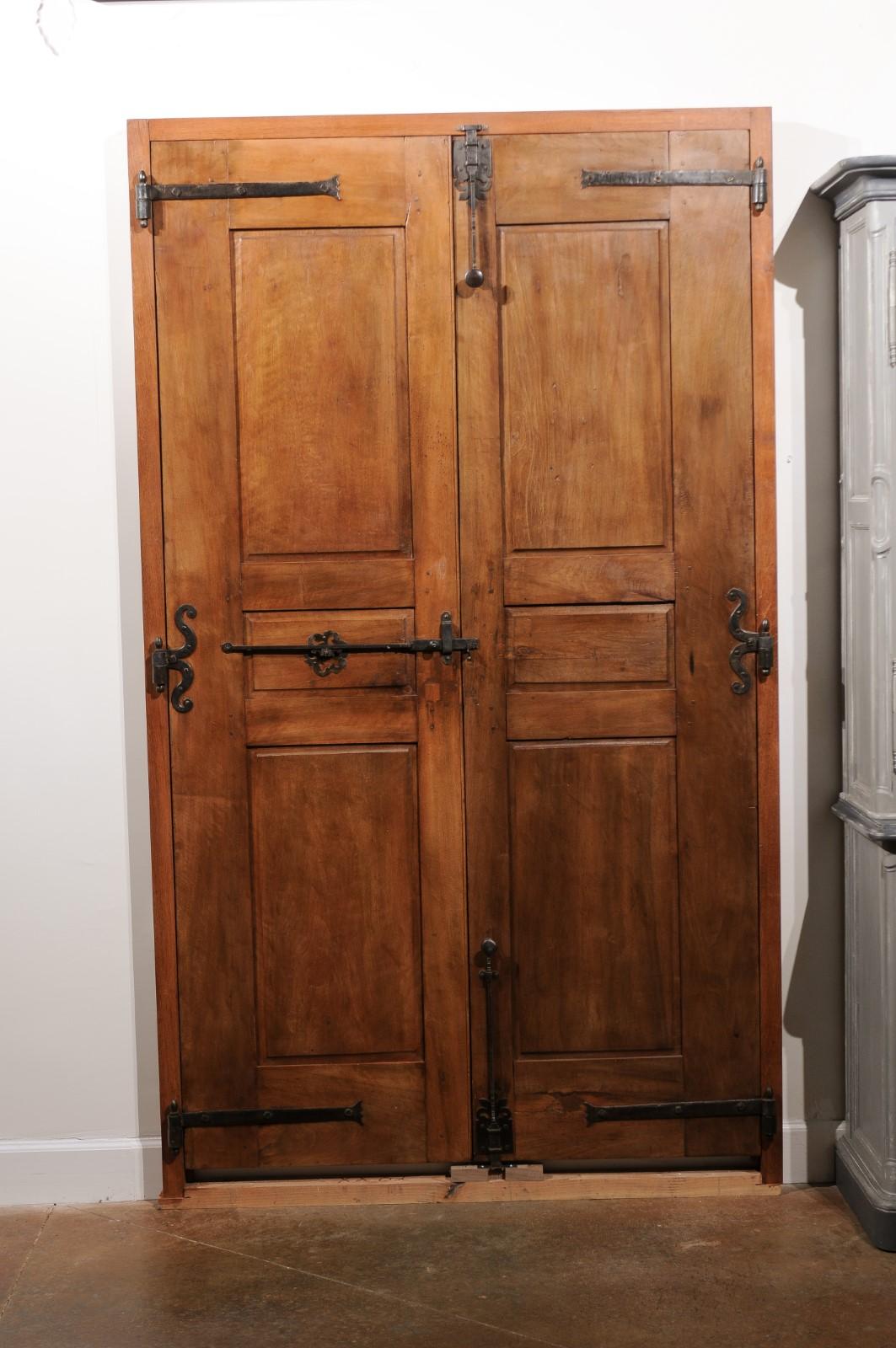 French Louis XV Period 1750s Walnut Communication Doors with Iron Hardware In Good Condition For Sale In Atlanta, GA