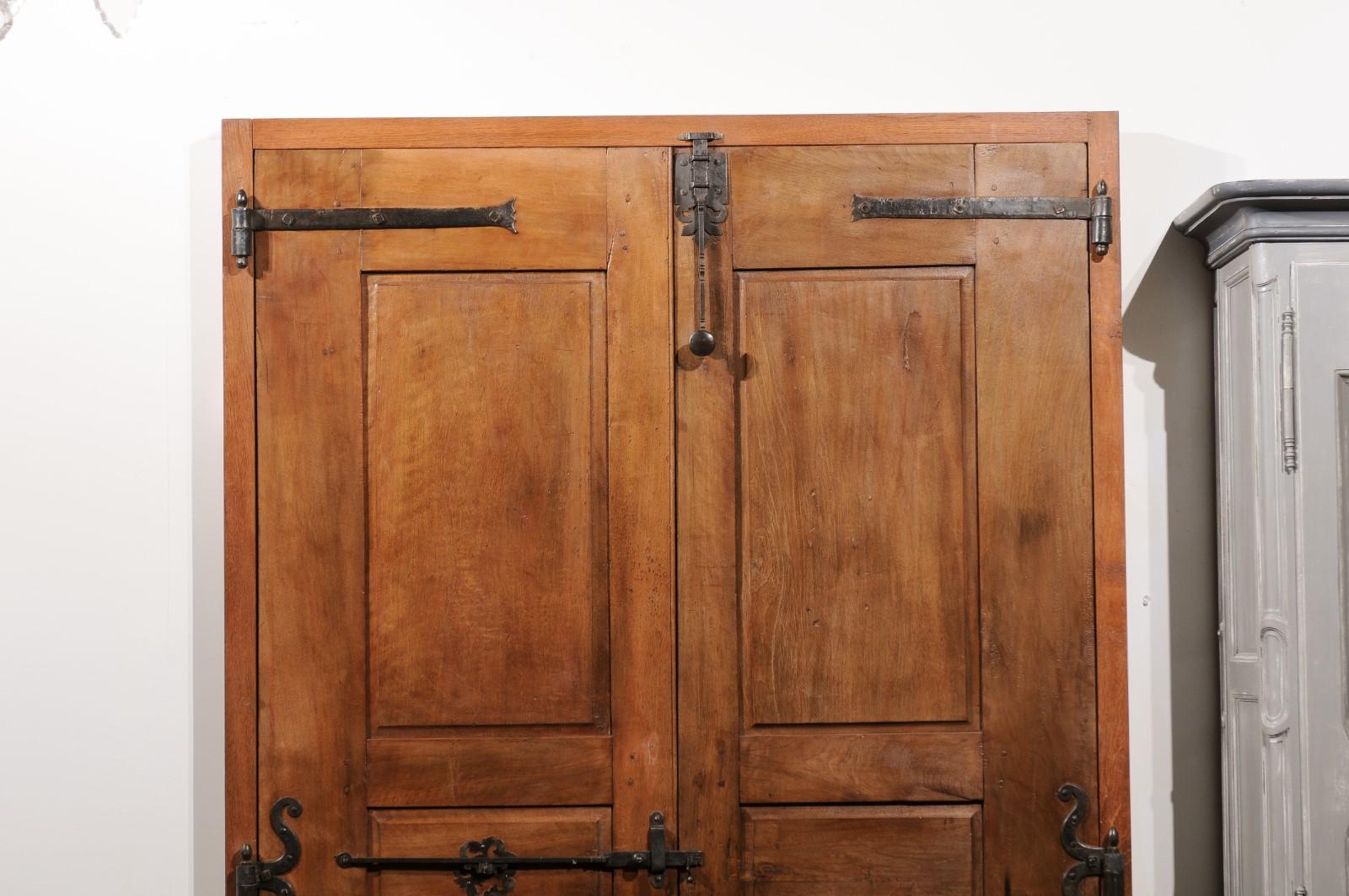 18th Century French Louis XV Period 1750s Walnut Communication Doors with Iron Hardware For Sale