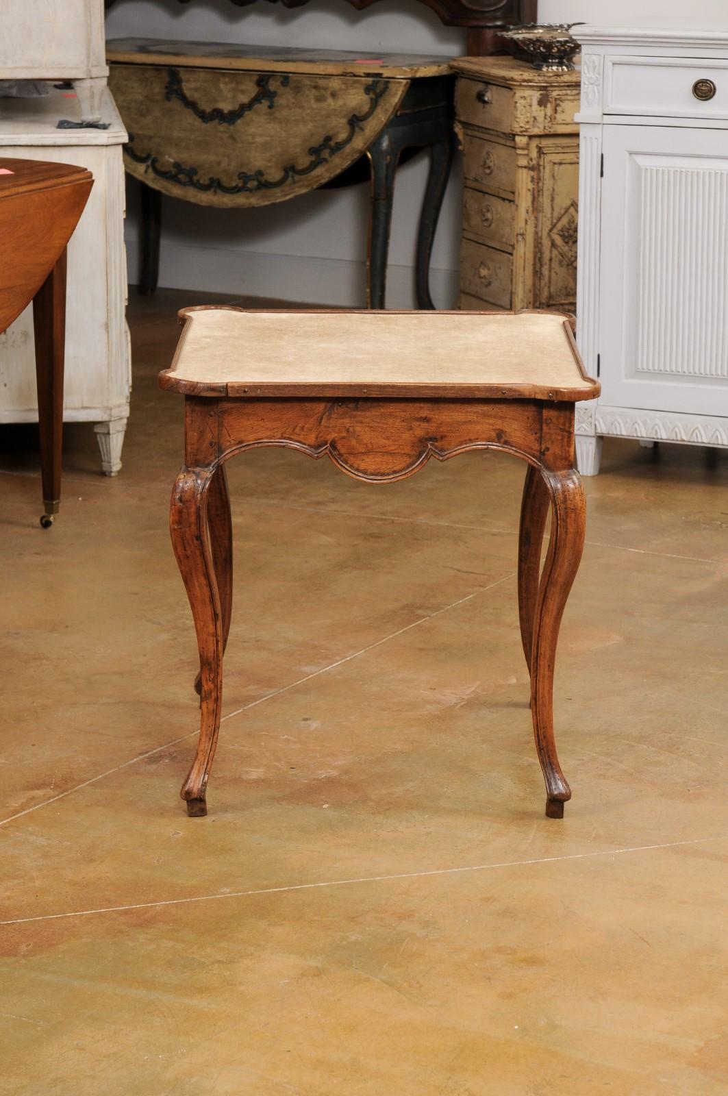 French Louis XV Period 1750s Walnut Game Table with Beige Velvet Fabric For Sale 1