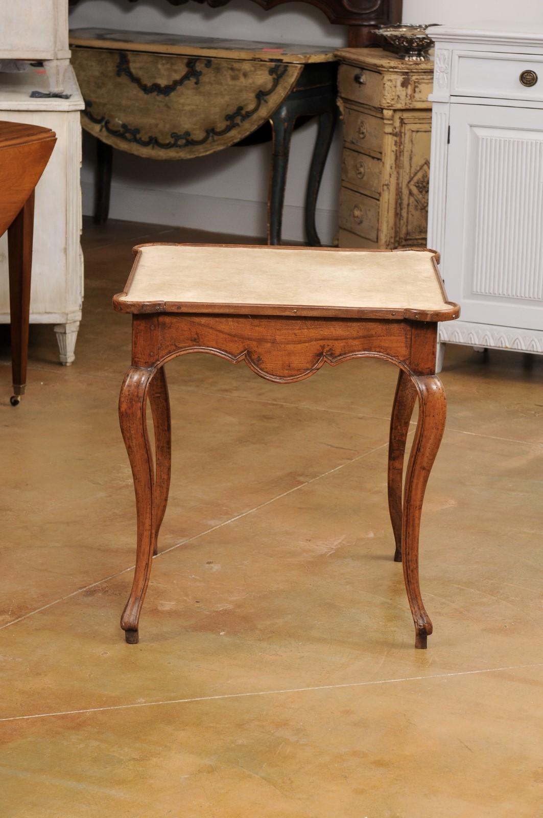 French Louis XV Period 1750s Walnut Game Table with Beige Velvet Fabric For Sale 2