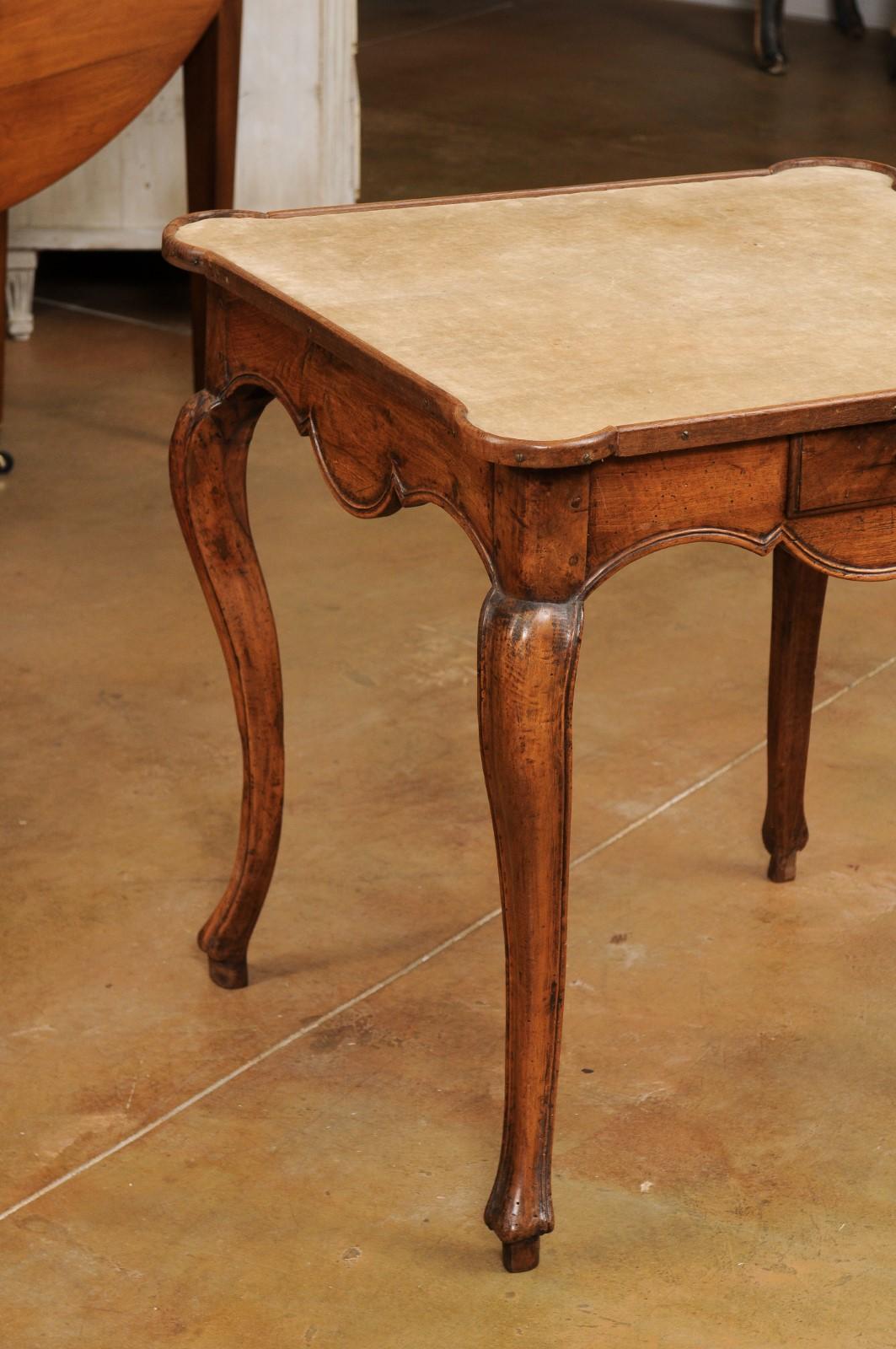 French Louis XV Period 1750s Walnut Game Table with Beige Velvet Fabric For Sale 4