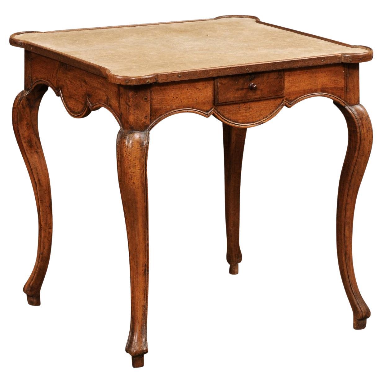 French Louis XV Period 1750s Walnut Game Table with Beige Velvet Fabric For Sale