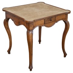 Antique French Louis XV Period 1750s Walnut Game Table with Beige Velvet Fabric