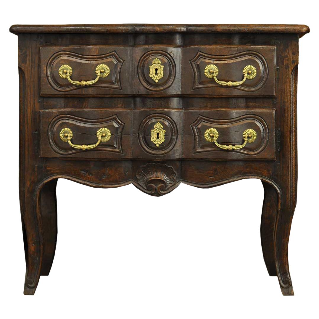 French Louis XV Period 1760s Oak Two-Drawer Commode with Serpentine Front For Sale