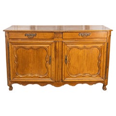 French Louis XV Period 1770s Walnut Buffet with Drawers, Carved Doors and Skirt