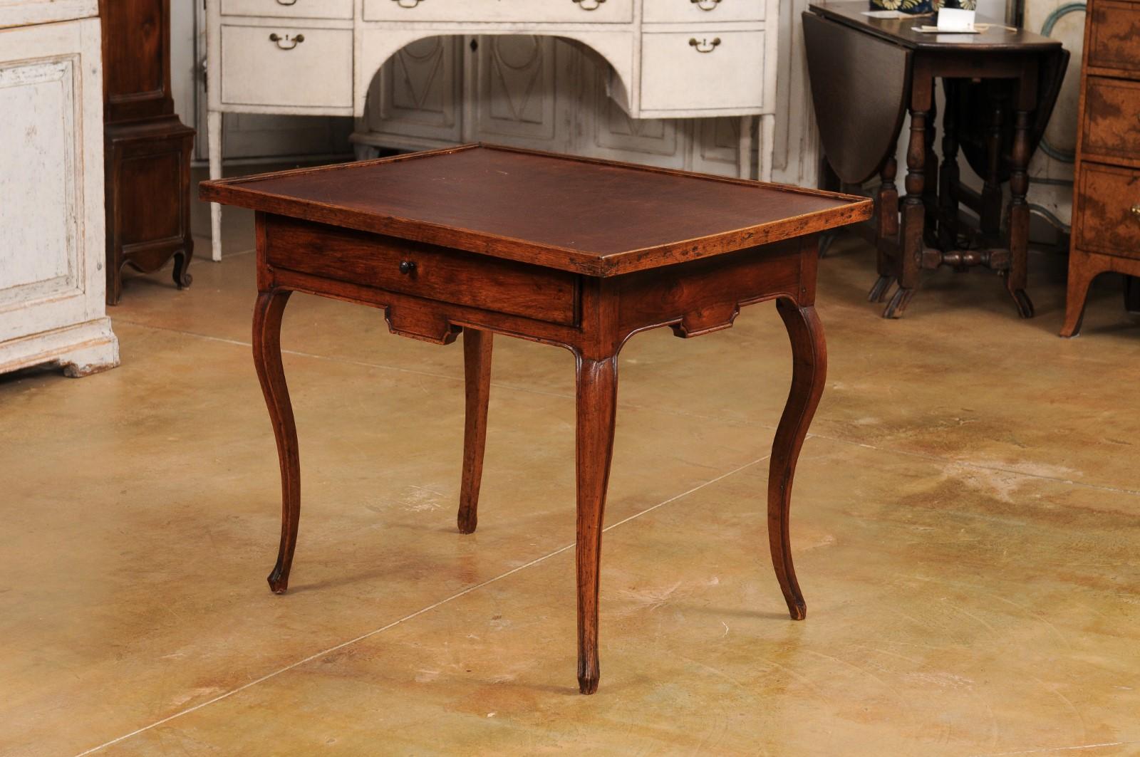 French Louis XV Period 18th Century Game Table with Brown Leather Top For Sale 7