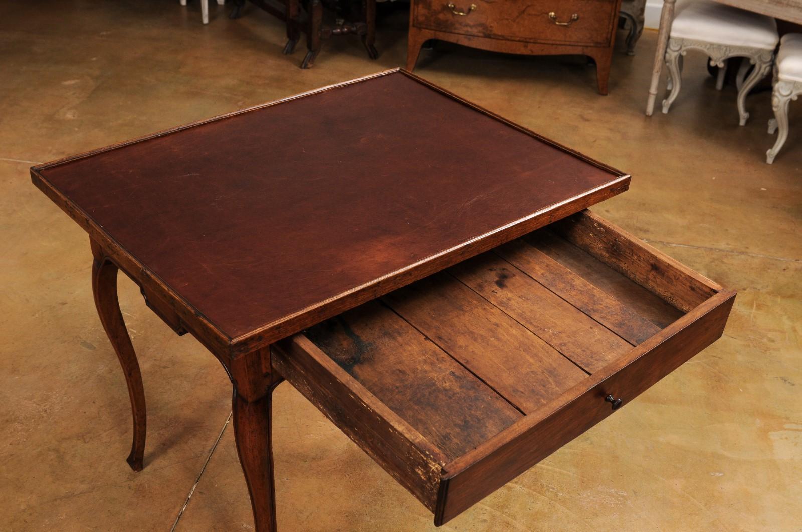 18th Century and Earlier French Louis XV Period 18th Century Game Table with Brown Leather Top For Sale