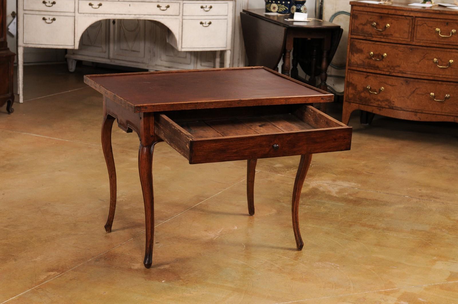 French Louis XV Period 18th Century Game Table with Brown Leather Top For Sale 1