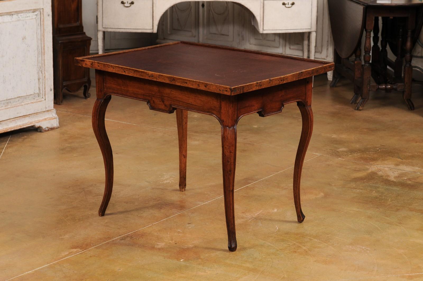 French Louis XV Period 18th Century Game Table with Brown Leather Top For Sale 3