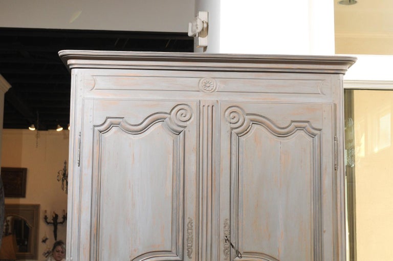 French Louis XV Period 18th Century Painted Buffet à Deux-Corps with Scrolls For Sale 1