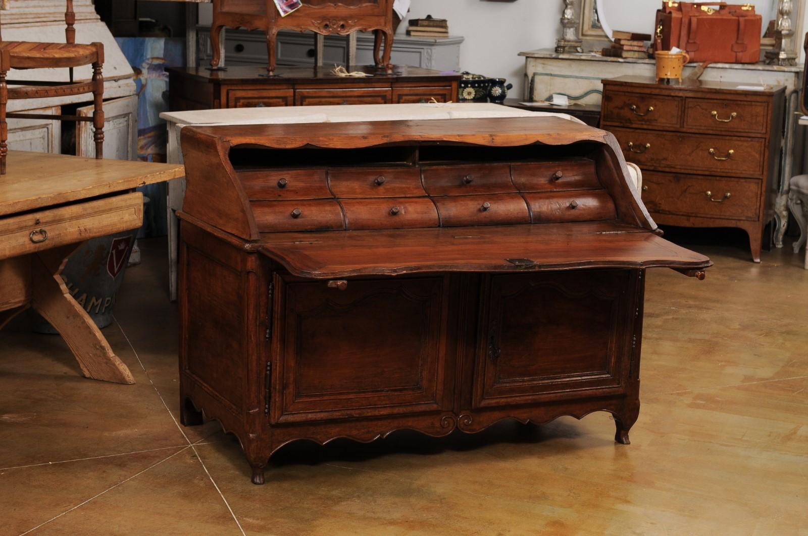 French Louis XV Period 18th Century Walnut Slant Front Secretary and Buffet For Sale 8