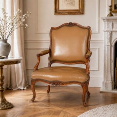 French Louis XV Period Carved Arm Chair Fauteuil, circa late 18th century