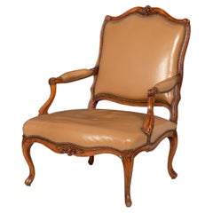 French Louis XV Period Carved Arm Chair Fauteuil, circa late 18th century