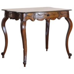 French Louis XV Period Carved and Shaped Walnut 1-Drawer Table, Mid-18th Century