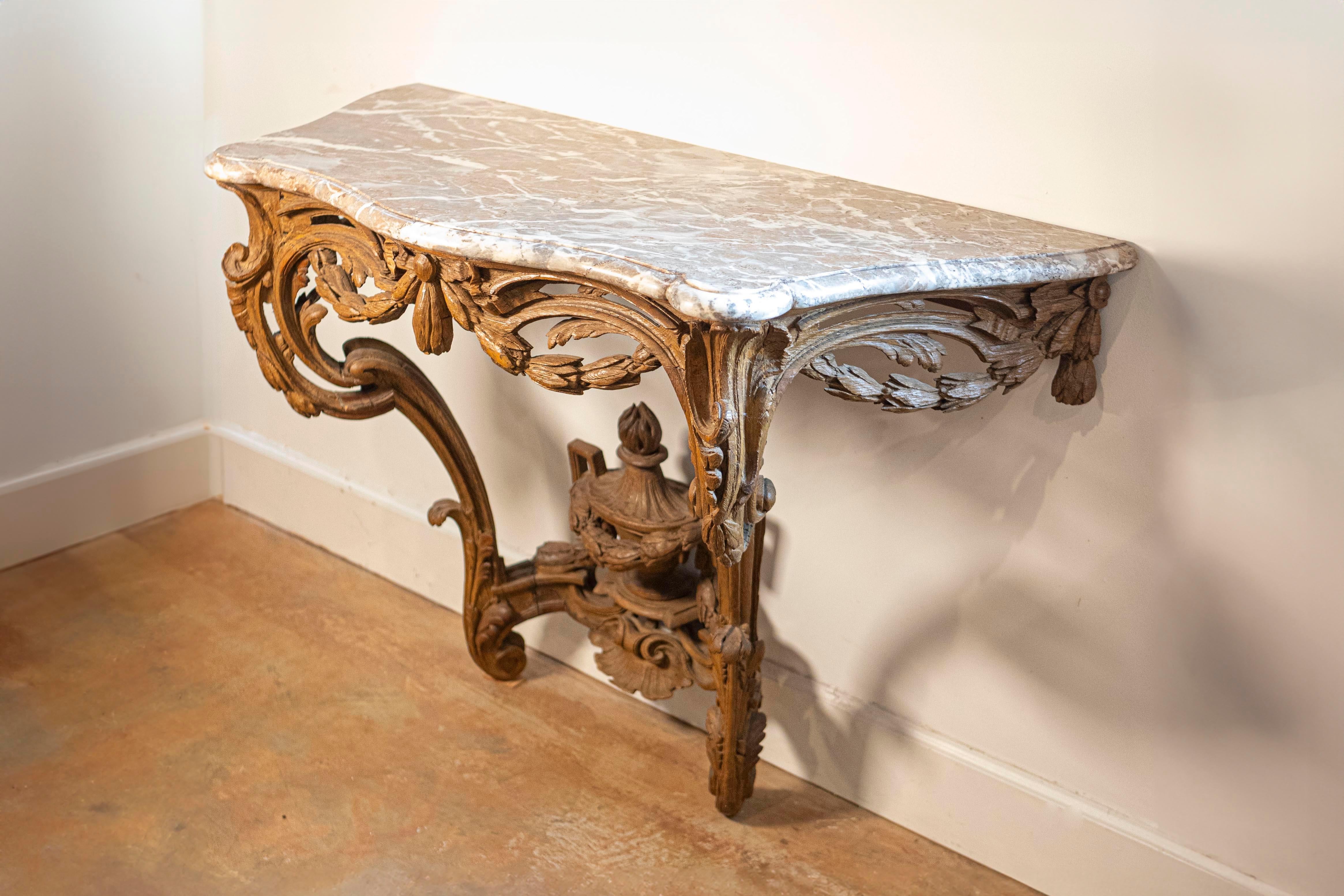 French Louis XV Period Carved Wood Console Table with Marble Top, circa 1760 For Sale 2