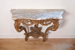French Louis XV Period Carved Wood Console Table with Marble Top, circa 1760