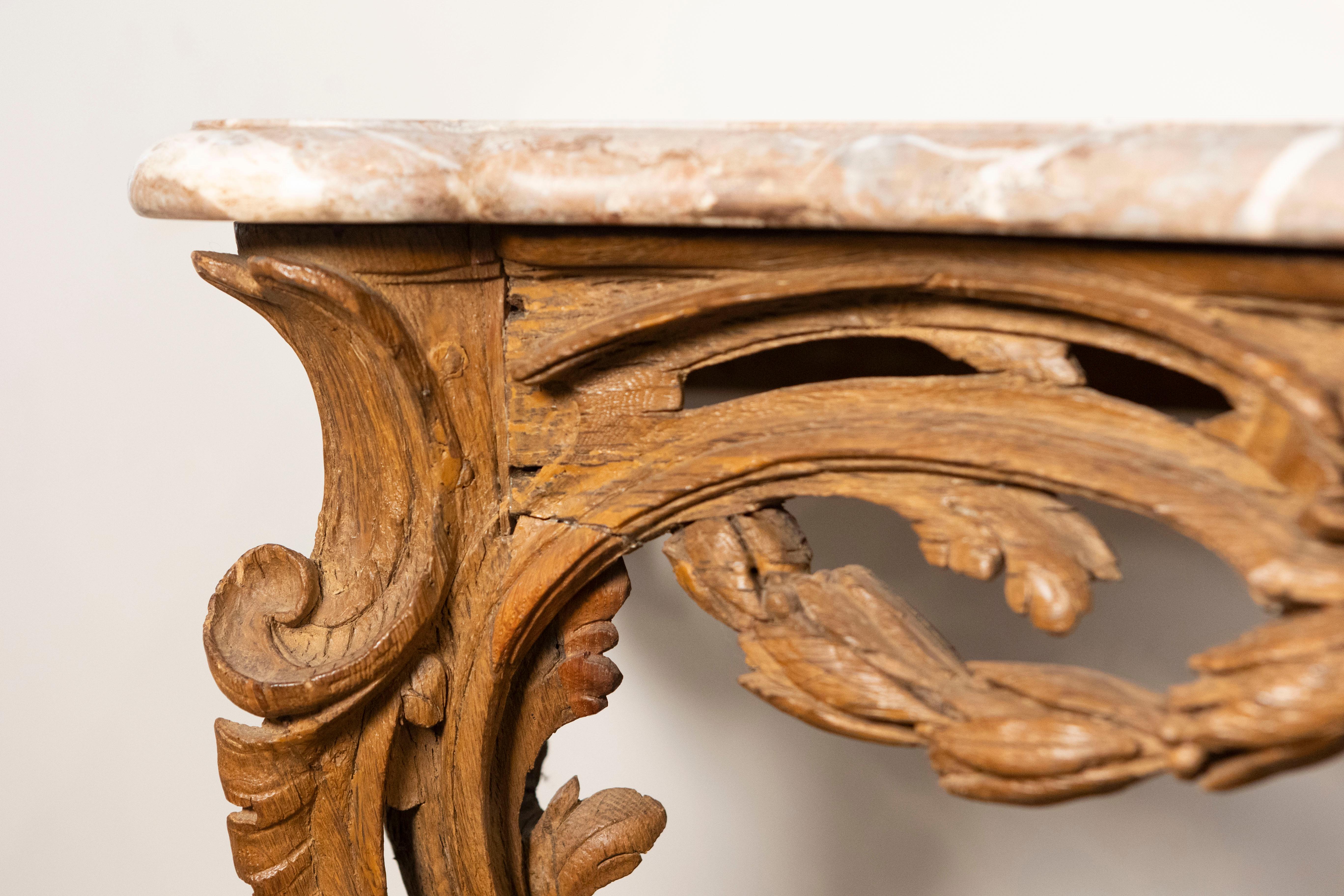 French Louis XV Period Carved Wood Console Table with Marble Top, circa 1760 In Good Condition For Sale In Atlanta, GA