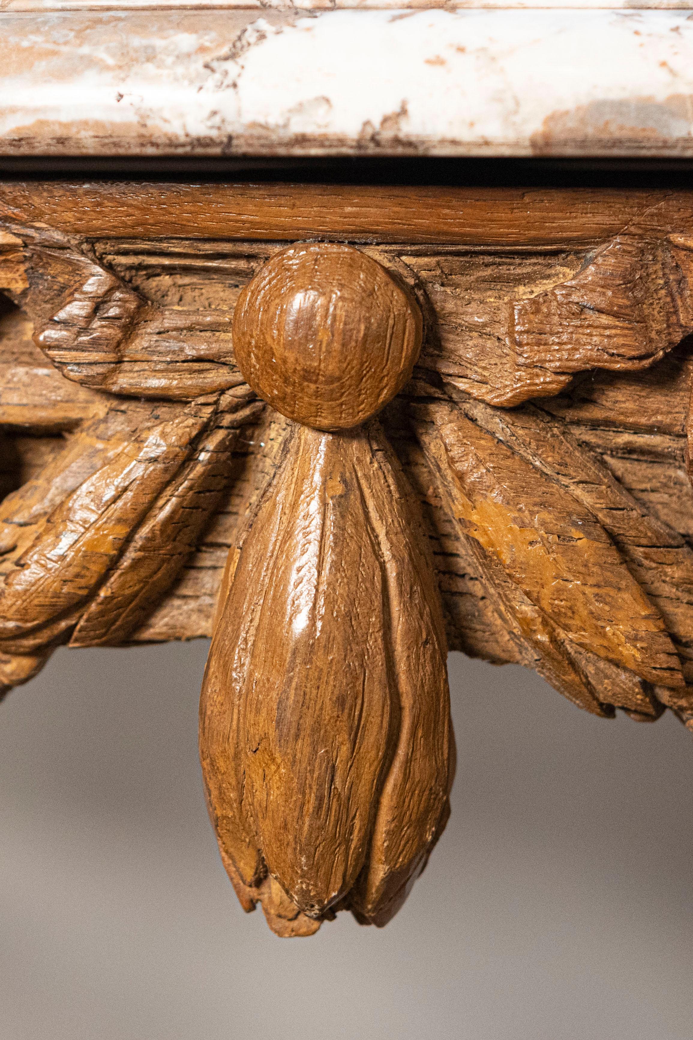 18th Century French Louis XV Period Carved Wood Console Table with Marble Top, circa 1760 For Sale