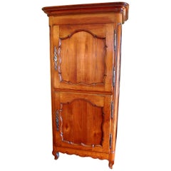 Antique French Louis XV Period Cherry and Chestnut Two-Door Bonnetiere