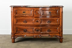 Cómoda francesa de época Luis XV con tapa original de mármol tallado a mano