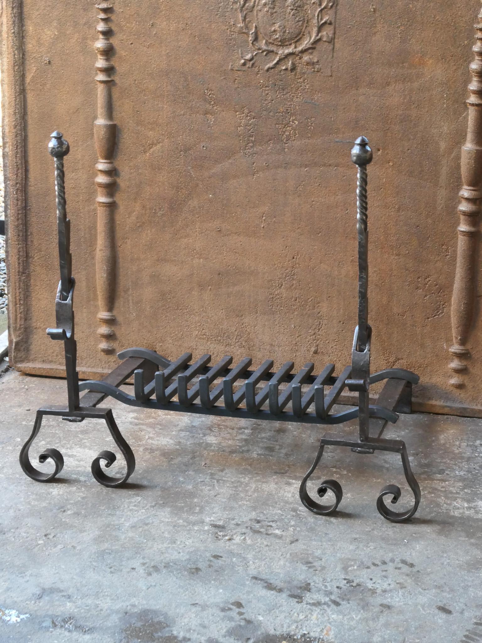 Wrought Iron French Louis XV Period Fireplace Grate or Fire Basket, 18th Century For Sale