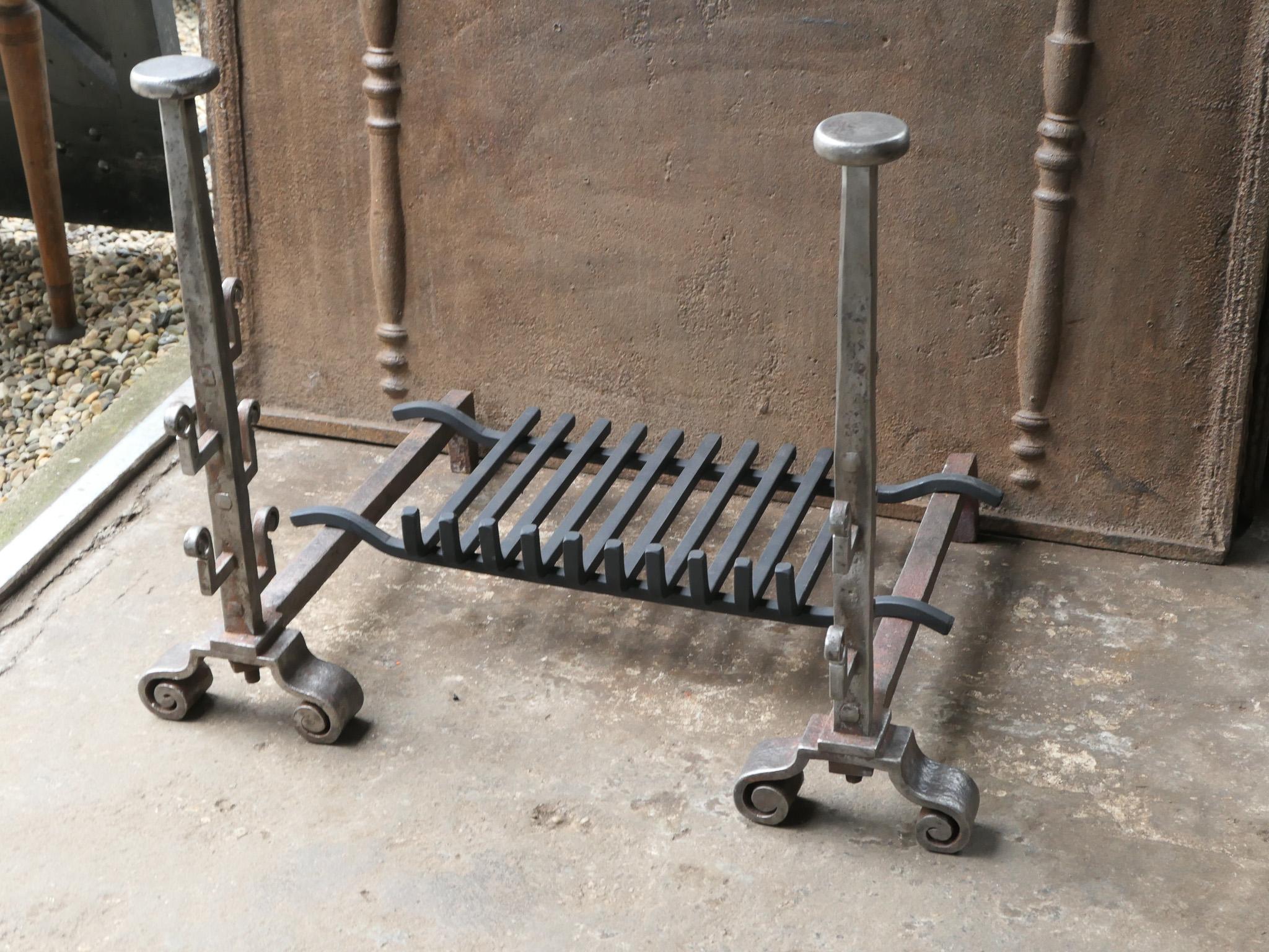 Wrought Iron French Louis XV Period Fireplace Grate or Fire Basket, 18th Century For Sale