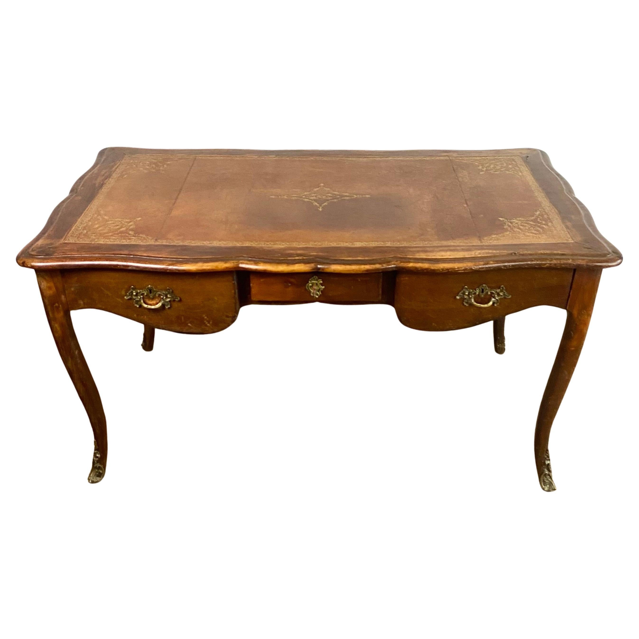 French Louis XV Period Flat Desk with 3 Drawers & Bronze Fittings - France 18th